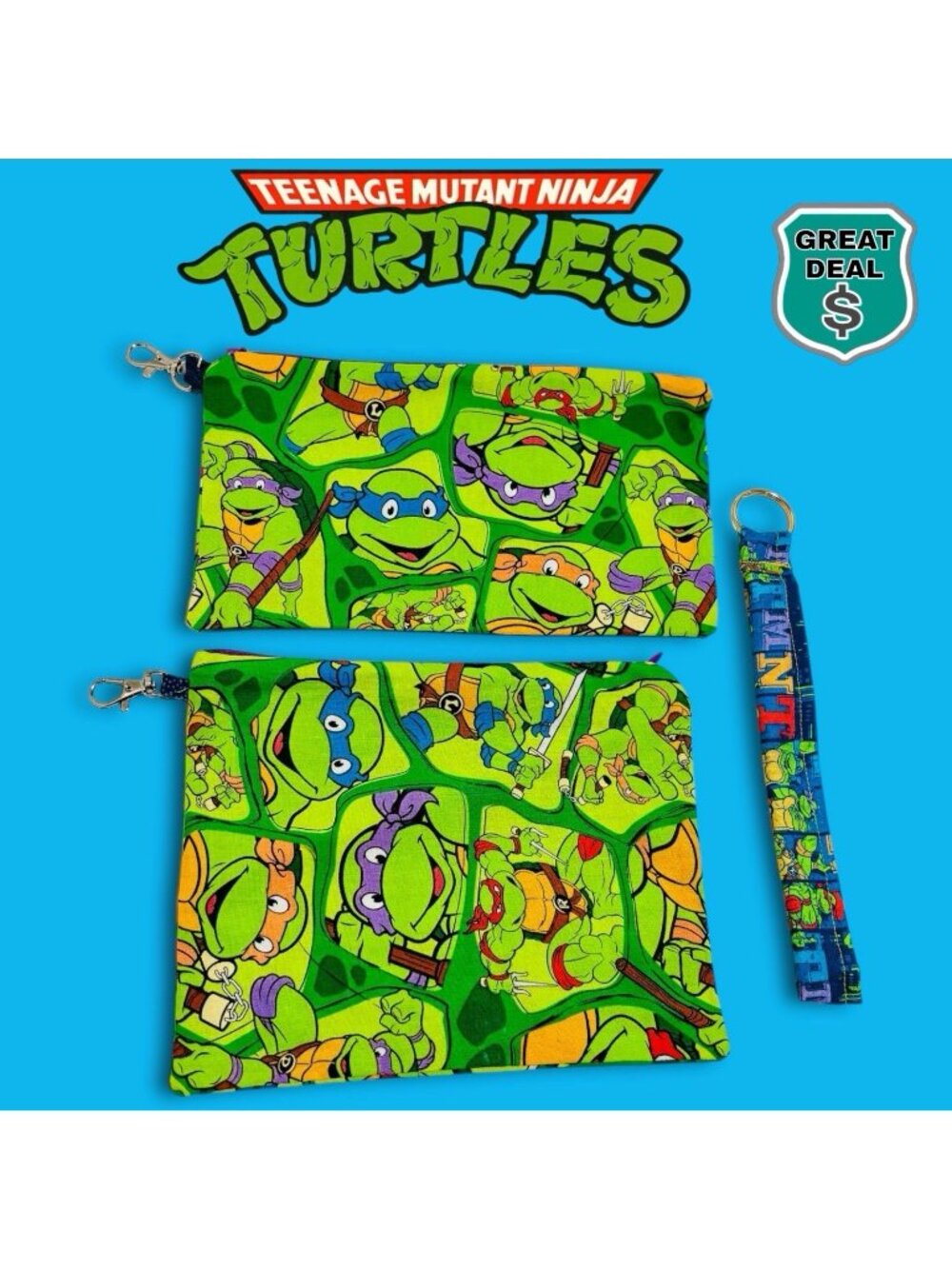 Handmade Teenage Mutant Ninja Turtles Coin Purse Bag Pouches & Key Chain Lanyard